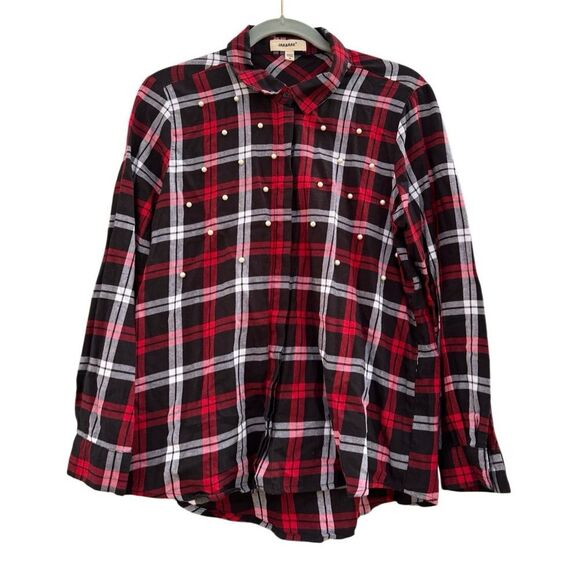 JAK&RAE Larue Faux Pearl-Embellished Cotton Button-Down Shirt Red Size Medium - Picture 6 of 8